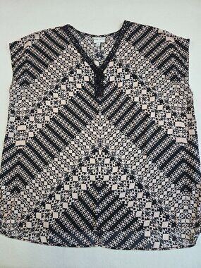 Ava & Viv Womens Plus Size 4X Black & Pink Geometric Print Sleeveless Top